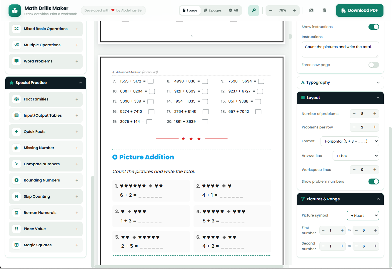 Math Drills Maker
